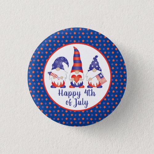Happy 4th of July Gnomes Red White Blue Button