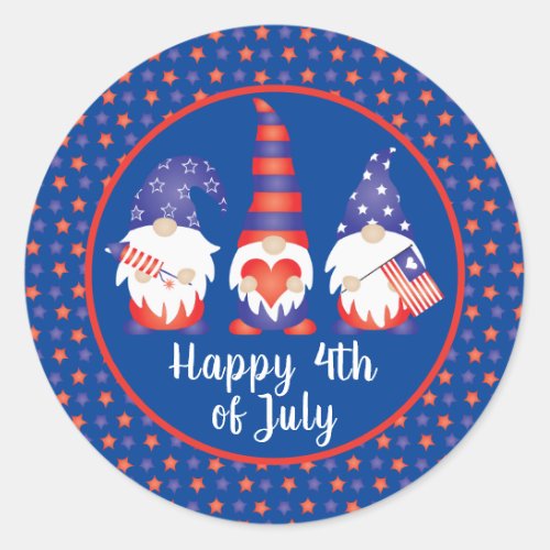 Happy 4th of July Gnomes Red White Blue Classic Round Sticker