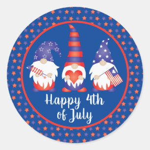 Happy 4th of July Gnomes Red White Blue Classic Round Sticker