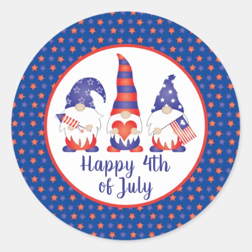 Happy 4th of July Gnomes Red White Blue Classic Round Sticker