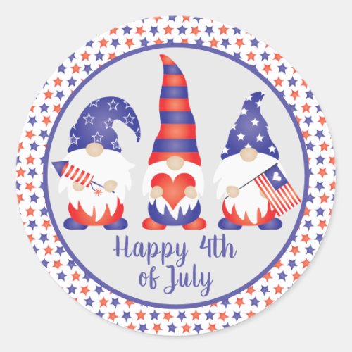 Happy 4th of July Gnomes Red White Blue Classic Round Sticker