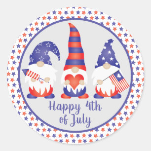 Happy 4th of July Gnomes Red White Blue Classic Round Sticker