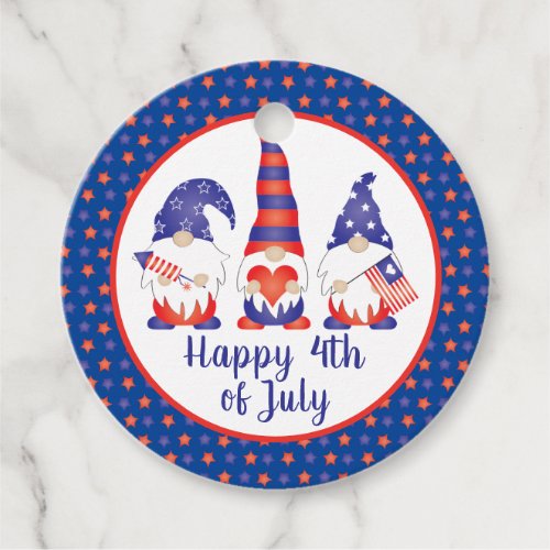 Happy 4th of July Gnomes Red White Blue Favor Tags