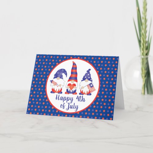 Happy 4th of July Gnomes Red White Blue Holiday Card