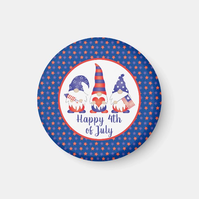 Happy 4th of July Gnomes Red White Blue Magnet (Front)