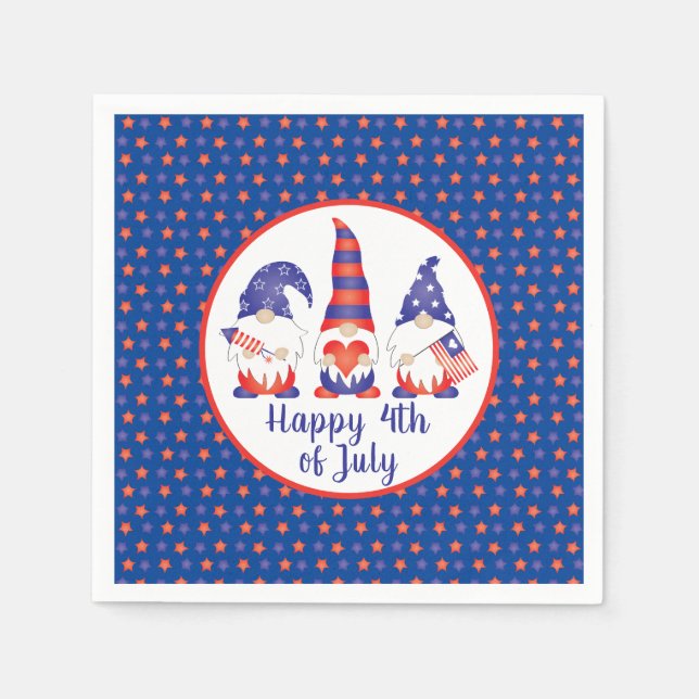 Happy 4th of July Gnomes Red White Blue Napkins (Front)