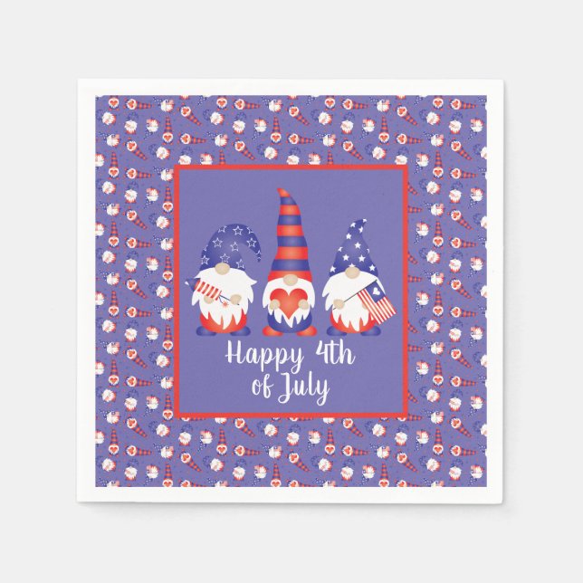 Happy 4th of July Gnomes Red White Blue Napkins (Front)