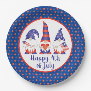 Happy 4th of July Gnomes Red White Blue Paper Plates