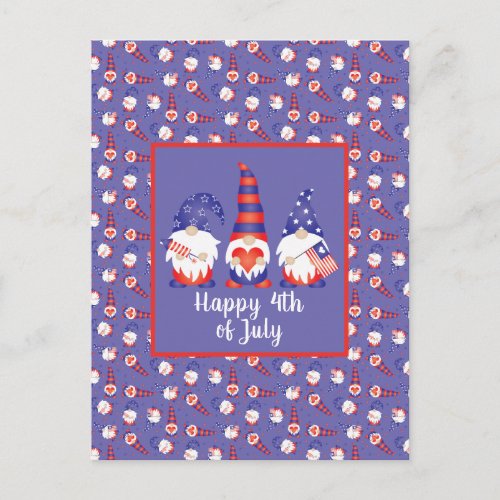 Happy 4th of July Gnomes Red White Blue Postcard