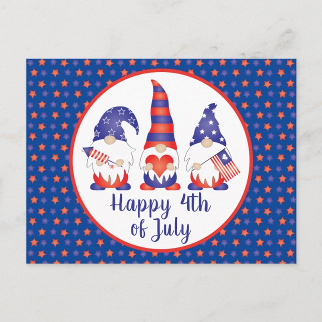 Happy 4th of July Gnomes Red White Blue Postcard (Front)