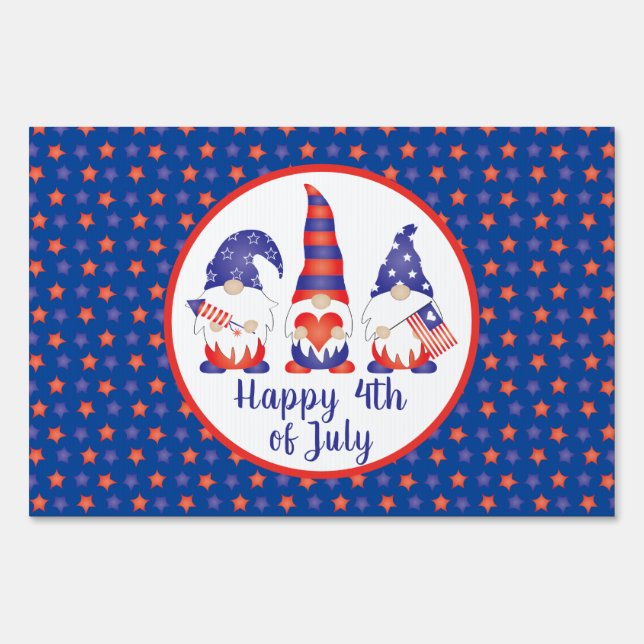 Happy 4th of July Gnomes Red White Blue Sign (Front)