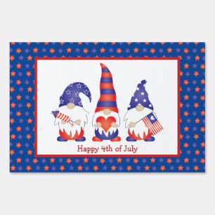Happy 4th of July Gnomes Red White Blue Sign
