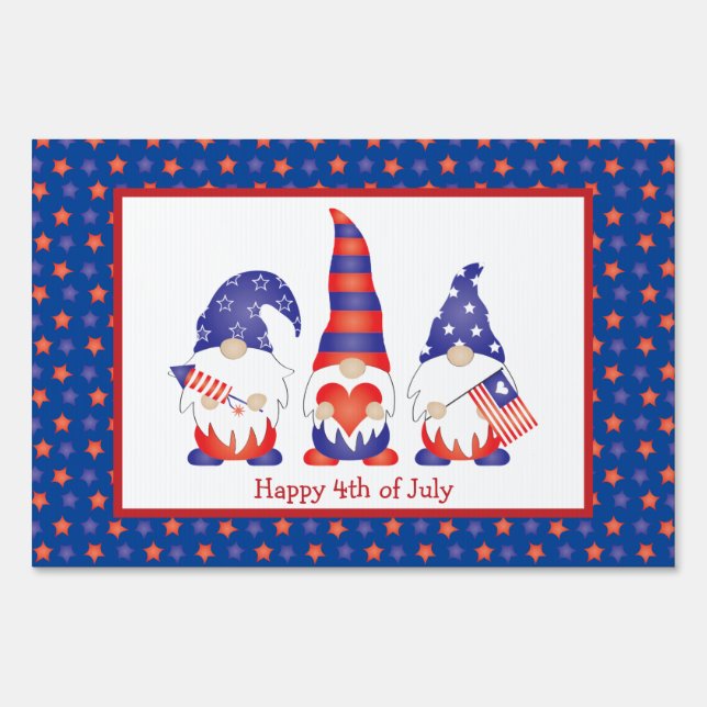 Happy 4th of July Gnomes Red White Blue Sign (Front)