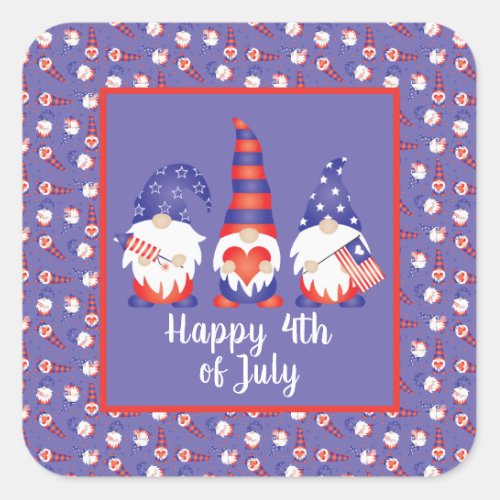 Happy 4th of July Gnomes Red White Blue Square Sticker