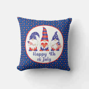 Happy 4th of July Gnomes Red White Blue Throw Pillow