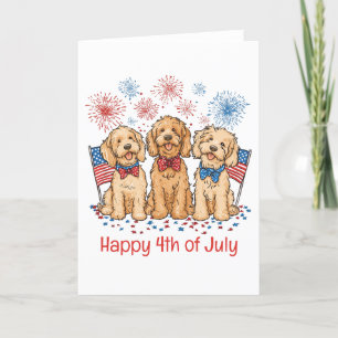 Happy 4th Of July Goldendoodle Dogs Fireworks Holiday Card