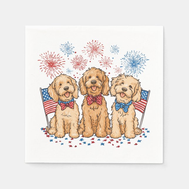 Happy 4th Of July Goldendoodle Dogs Fireworks Napkins (Front)