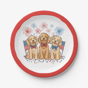 Happy 4th Of July Goldendoodle Dogs Fireworks Paper Plates