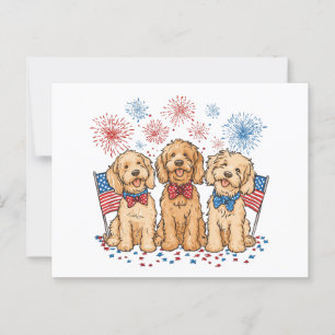 Happy 4th Of July Goldendoodle Dogs Fireworks Postcard