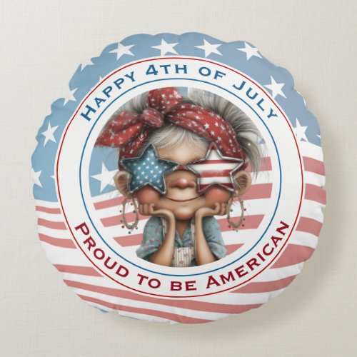 Happy 4th of July Grandma Round Pillow