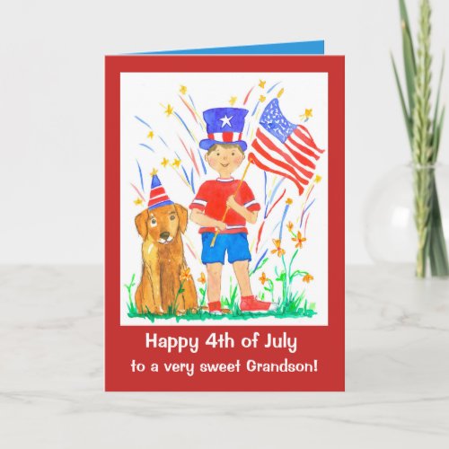 Happy 4th of July Grandson Custom Card