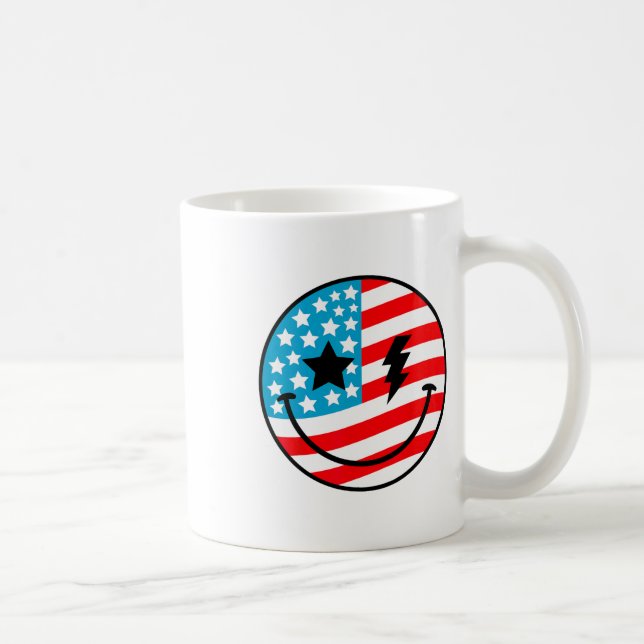 Happy 4th Of July Groovy Smile Face Red White Blue Coffee Mug (Right)