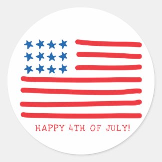 Happy 4th of July | Hand Drawn American Flag  Classic Round Sticker