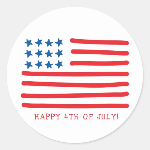 Happy 4th of July  Hand Drawn American Flag  Classic Round Sticker