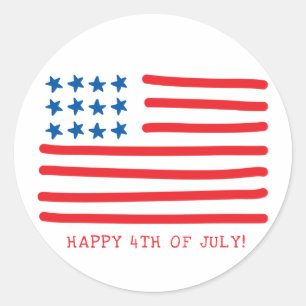 Happy 4th of July Hand Drawn American Flag Classic Round Sticker