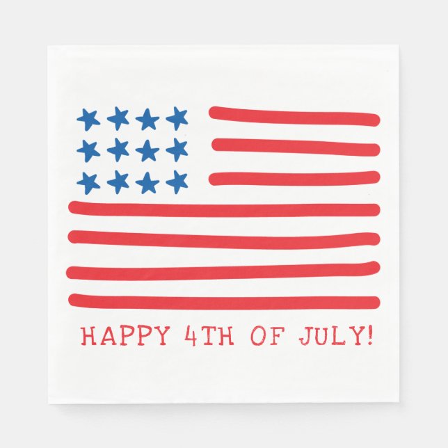 Happy 4th of July | Hand Drawn American Flag Napkins (Front)