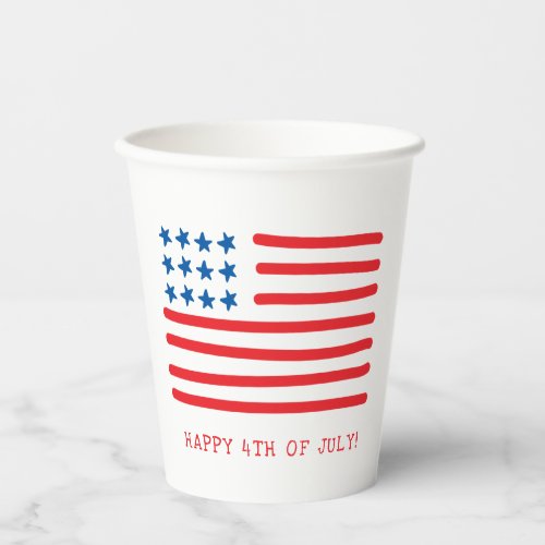 Happy 4th of July  Hand Drawn American Flag  Paper Cups