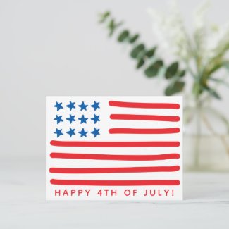 Happy 4th of July | Hand Drawn American Flag Postcard