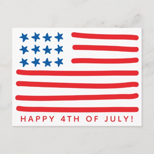 Happy 4th of July  Hand Drawn American Flag Postcard