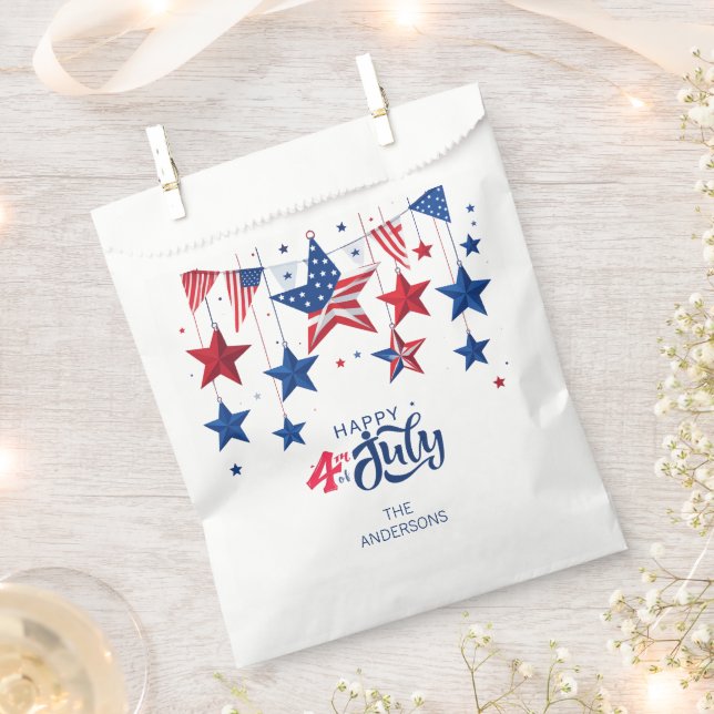 Happy 4th of July Hanging Stars ID1103 Favor Bag (Clipped)