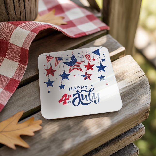 Happy 4th of July Hanging Stars ID1103 Square Paper Coaster (Creator Uploaded)