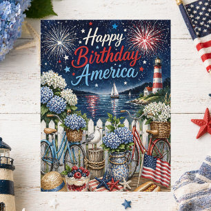 Happy 4th of July Happy Birthday America Fireworks Postcard