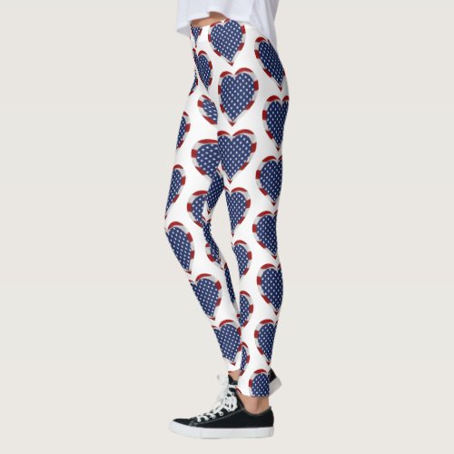 Happy 4th of July Heart with Stars and Stripes Leggings