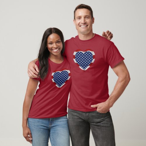 Happy 4th of July Heart with Stars and Stripes T_Shirt