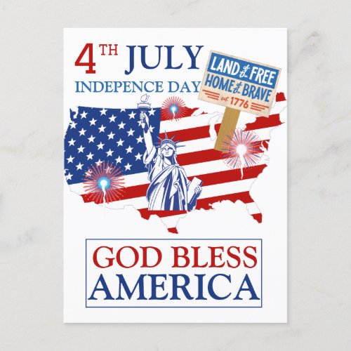 Happy 4th of July Independence Day America Party Holiday Postcard