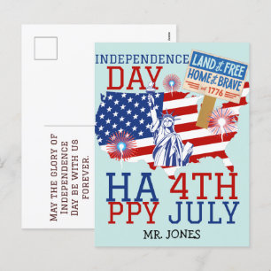 Happy 4th of July Independence Day America Party Holiday Postcard