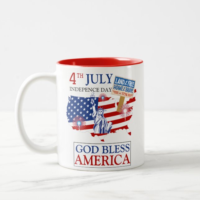 Happy 4th of July Independence Day America Party Two-Tone Coffee Mug (Left)