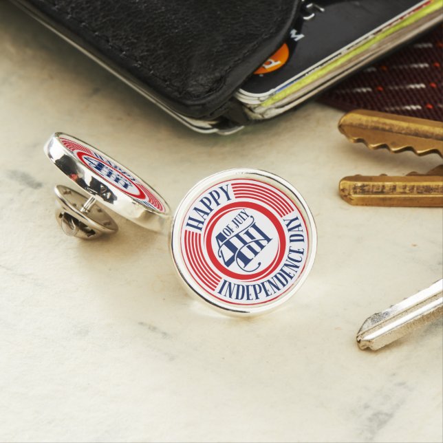 Happy 4th of July Independence Day Badge Lapel Pin (In Situ)