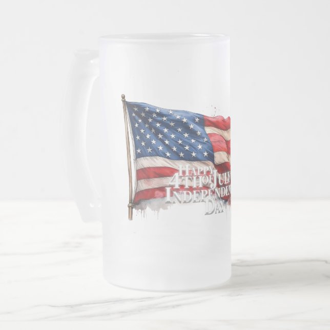 Happy 4th of July - Independence Day Frosted Glass Beer Mug (Front Left)