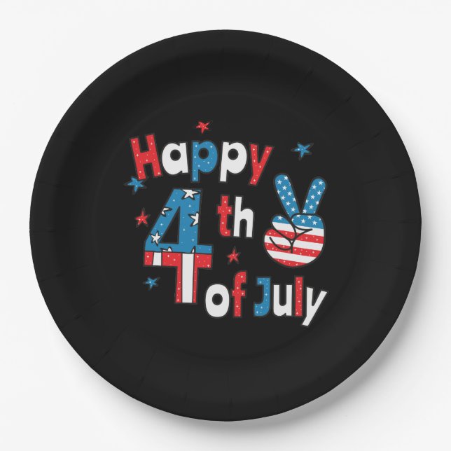 Happy 4th of July Independence Day Paper Plates (Front)