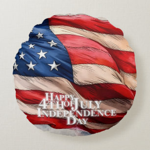 Happy 4th of July - Independence Day Round Pillow