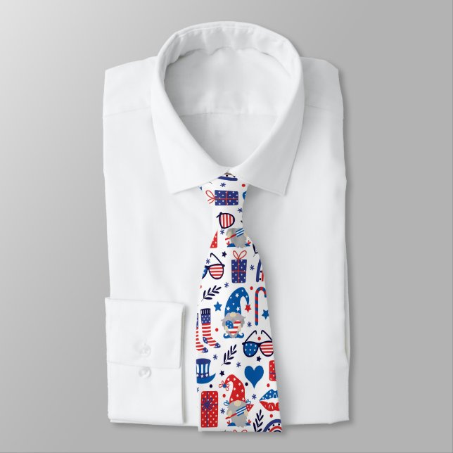 Happy 4th of July Independence Day Symbols Pattern Neck Tie (Tied)