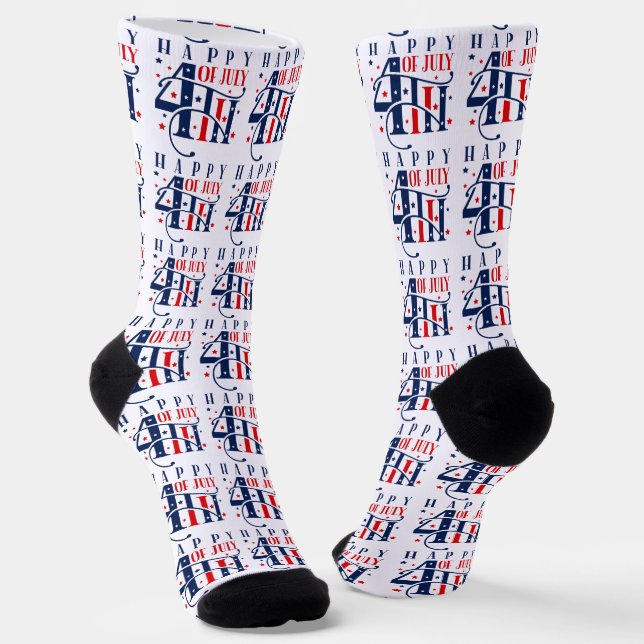 Happy 4th of July Independence Day Text Design Socks (Angled)