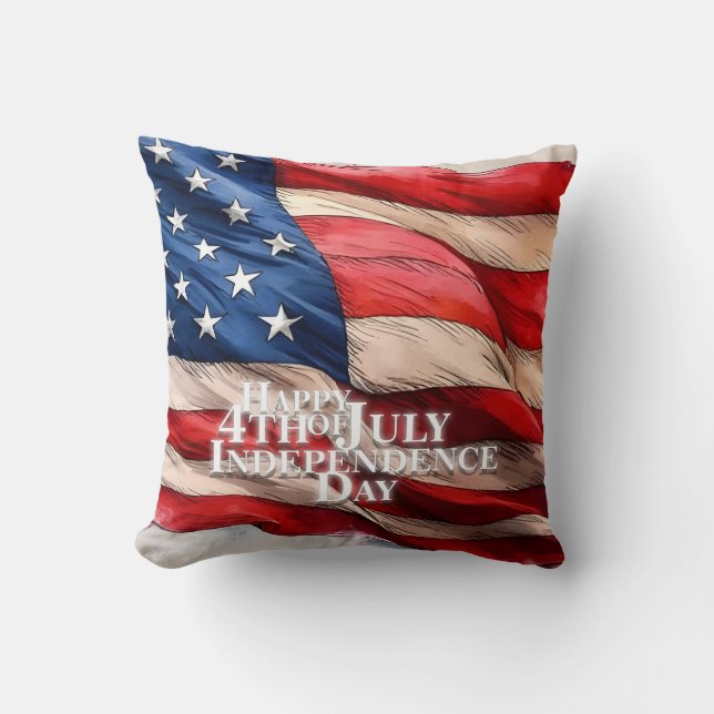 Happy 4th of July - Independence Day Throw Pillow (Front)