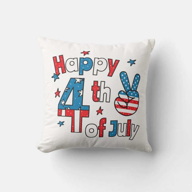 Happy 4th of July Independence Day Throw Pillow (Front)