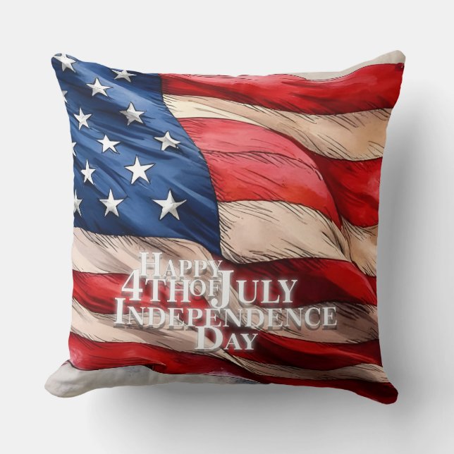 Happy 4th of July - Independence Day Throw Pillow (Front)